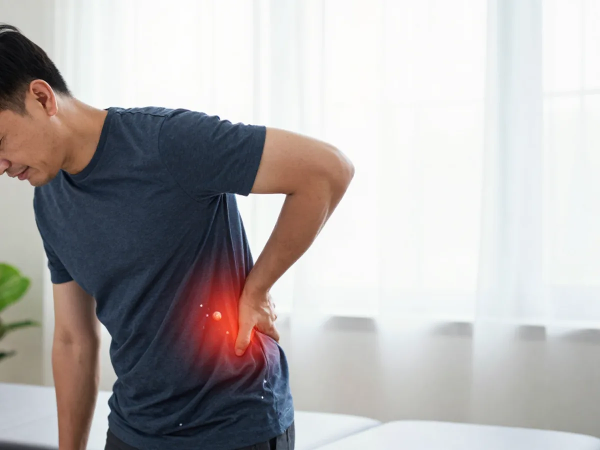 Illustration of deep muscular tension highlighted in a person lower back