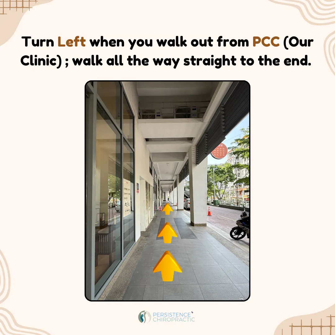 Signature 2 的 Persistence Chiropractic Care 门外有盖走道,箭头指向左边沿整排店走