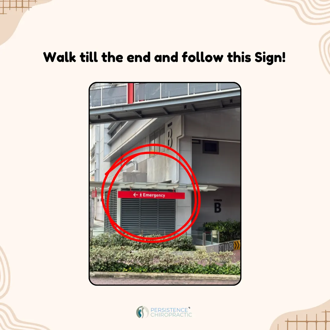 Red Emergency direction sign under the link bridge beside Tower B at Sunway Medical Centre Velocity